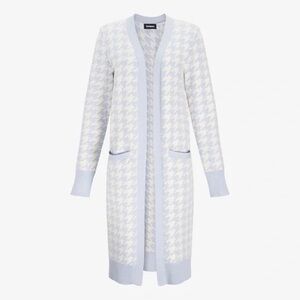 Express Blue White Open Front Duster Cardigan Pockets Size Small